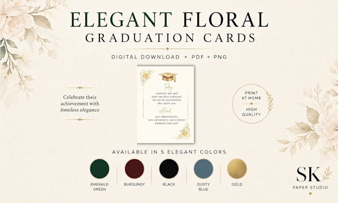 design elegant floral printable graduation cards