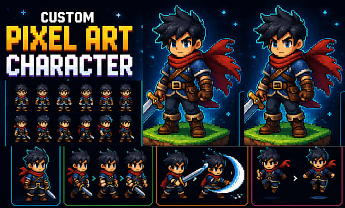 create pixel art character sprite sheet animation game art rpg pixel art tileset
