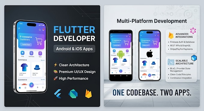 develop a professional flutter mobile app for android and ios