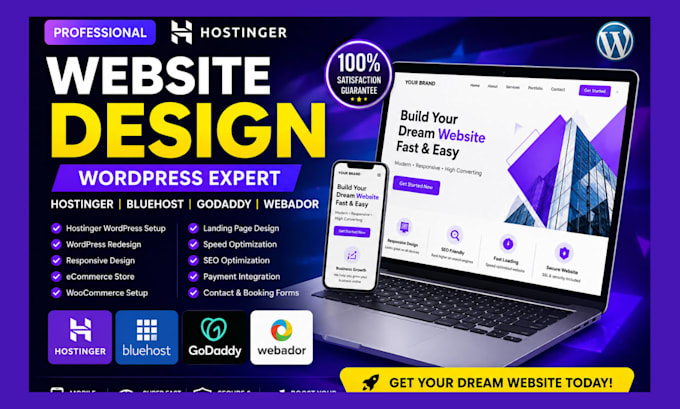 build hostinger website, hostinger redesign, wordpress website, bluehost website