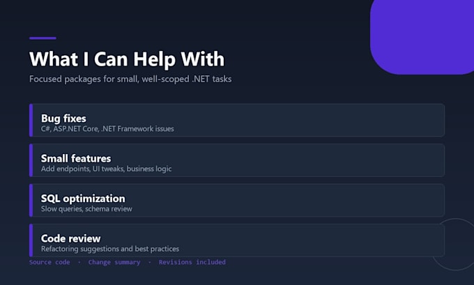 fix your c sharp or asp net core bug or add a small feature