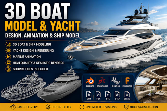 3d boat model, yatch design, marine animation, ship model, rendering