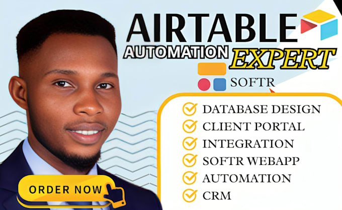 airtable database, CRM, client portal, softr web app and automation