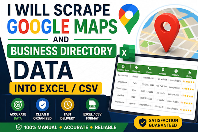 scrape google maps and business directory data into excel or CSV