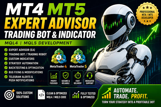 develop mt4 mt5 expert advisor, trading bot, indicator in mql4 mql5