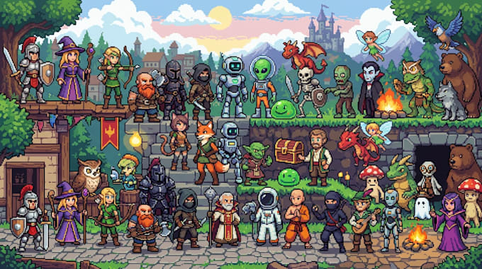 make a pixel art character of all kinds