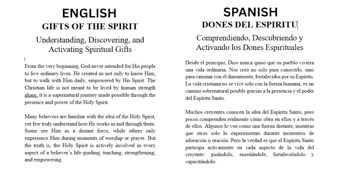 translate proofread format devotional christian book from english to spanish
