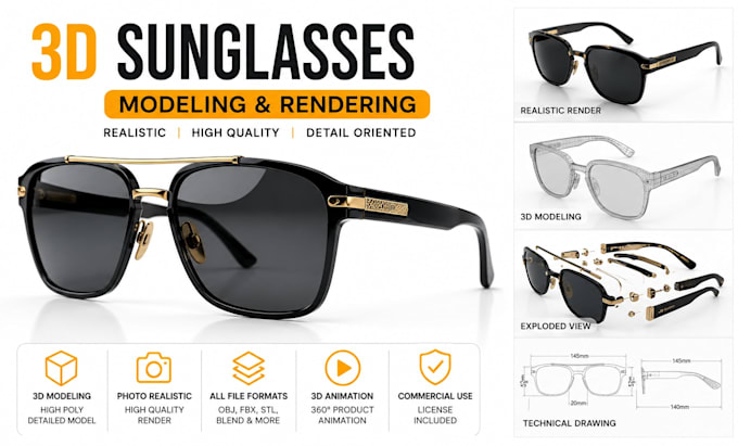 create 3d sunglasses design with photorealistic rendering