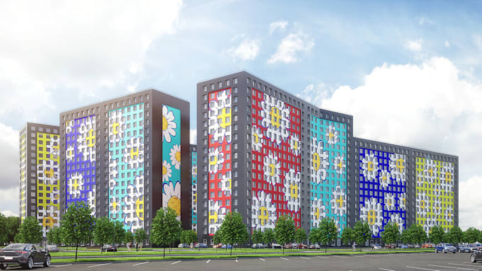 3d site model from topographic map scan, residential complex render,external cgi