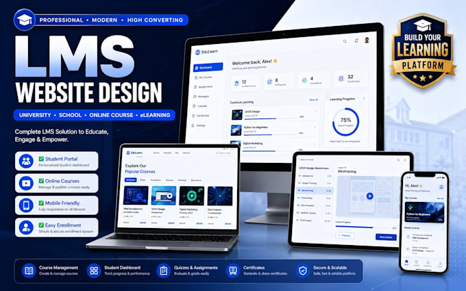 build lms online course university school elearning education website platform