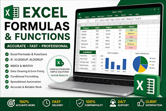 create excel formulas, functions and fix spreadsheets