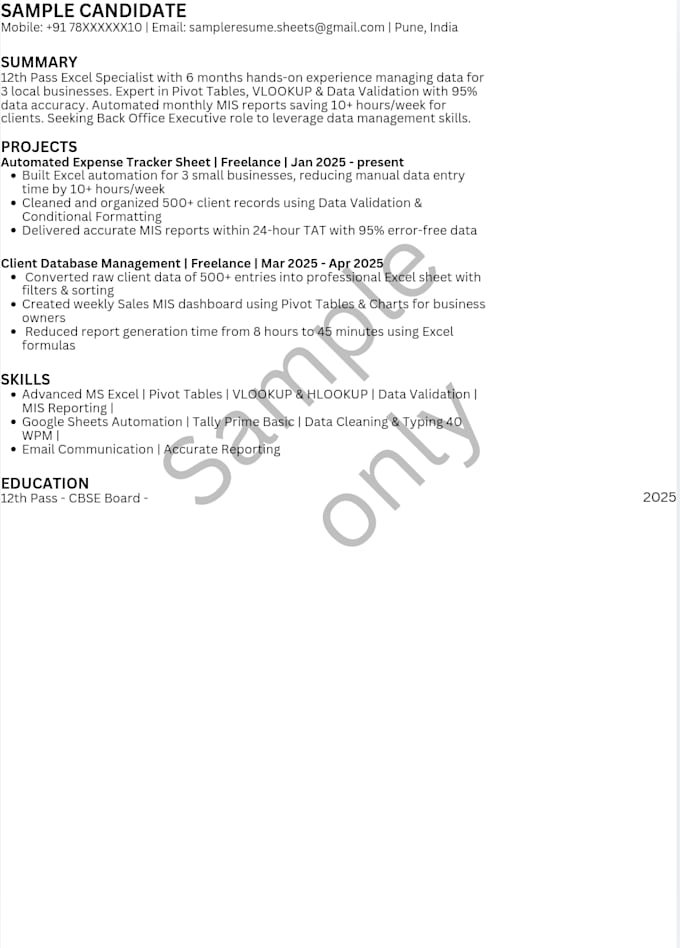 create an ats friendly resume for freshers