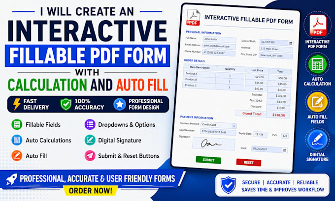 create an interactive fillable PDF form with calculation and auto fill online