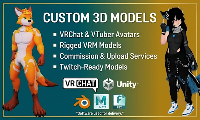 custom 3d vrchat avatar, vtuber model and vrm with rigging, vrchat commission