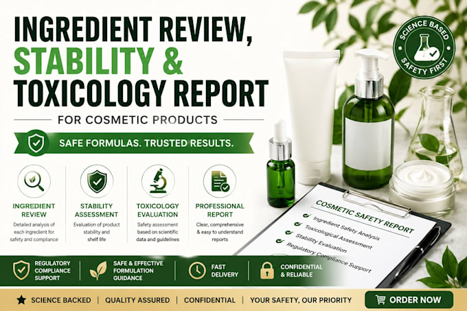 do ingredient review, stability and toxicology report for cosmetic product