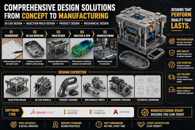 design 3d cad mold, injection mold, mechanical product design for manufacturing