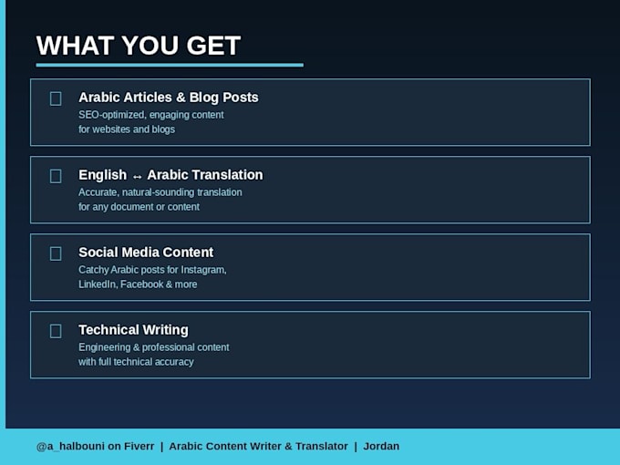 write professional arabic content and technical translation