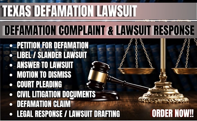 draft texas defamation lawsuit, libel, slander complaint and response