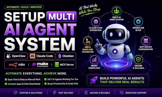 setup claude code obsidian system openclaw multi ai agent n8n makecom mcp server