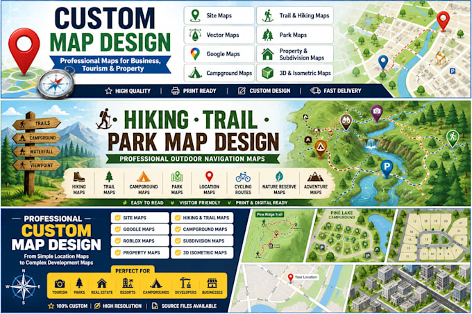 design hiking or mountain location trail map, park map and outdoor adventure map