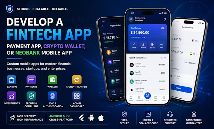develop a fintech app, payment app, crypto wallet, or neobank mobile app