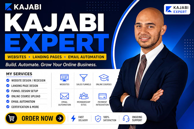 create a kajabi website with landing pages and email automation