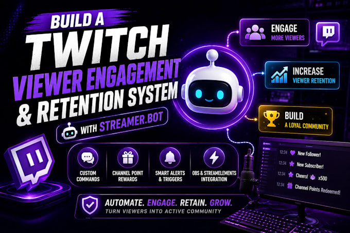 build a complete twitch viewers engagement and retention system with streamerbot