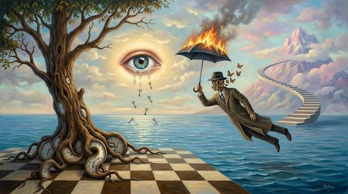 draw a custom dark surrealism for apparel