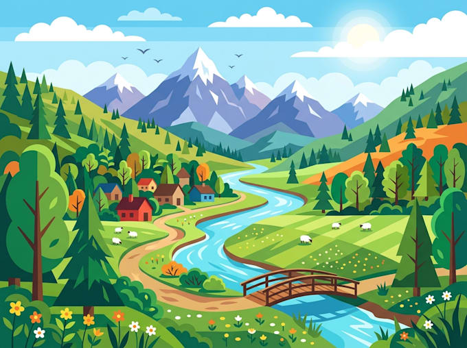 make a vector landscape flat illustration