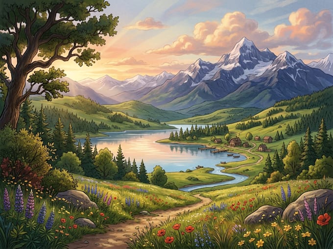 draw a natural landscape and background illustration