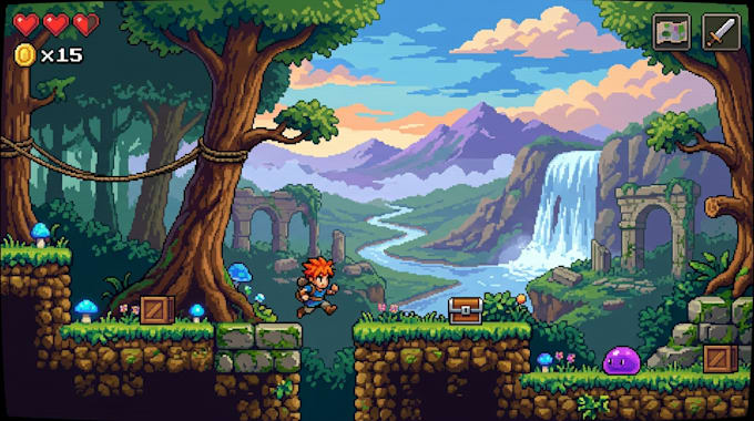 draw pixel art scene and background for your game