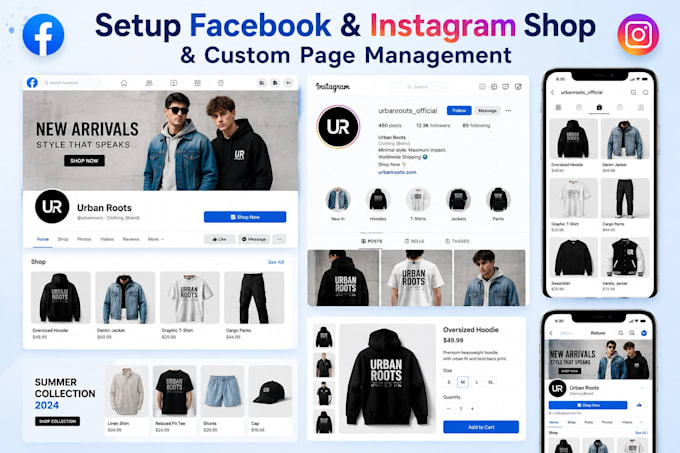 setup facebook and instagram shop and custom page management