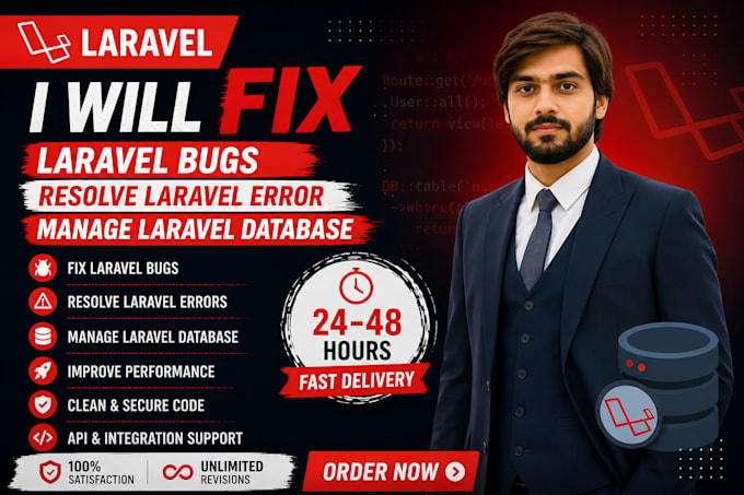 fix laravel bugs, resolve laravel error, and manage laravel database