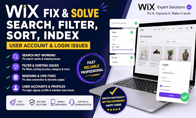 fix wix search filter sort result index user account profile login issues