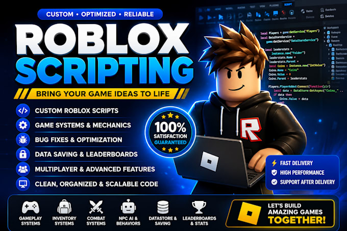 create roblox scripting, game system, bug fixing, roblox game, trading systems