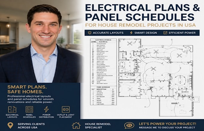 design electrical plans, panel schedules construction drawings house remodel USA
