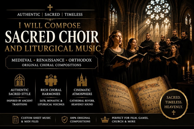 write cinematic gregorian chant and sacred choir music