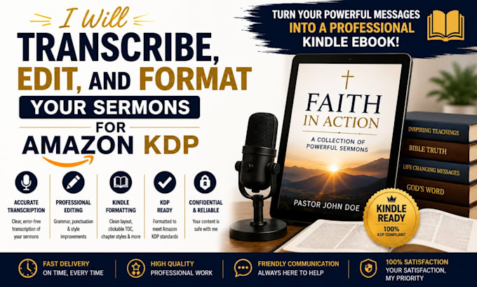 transcribe, edit, and format your sermons for amazon KDP
