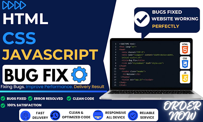 fix HTML CSS javascript website bugs, errors, and responsive issues