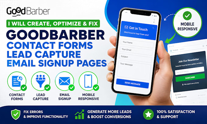 create optimize and fix goodbarber contact forms lead capture email signup pages