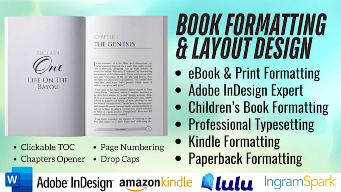 do ebook indesign, book layout design, typesetting, children book formatting