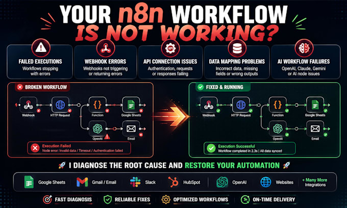 fix n8n workflows, webhooks and API integration errors
