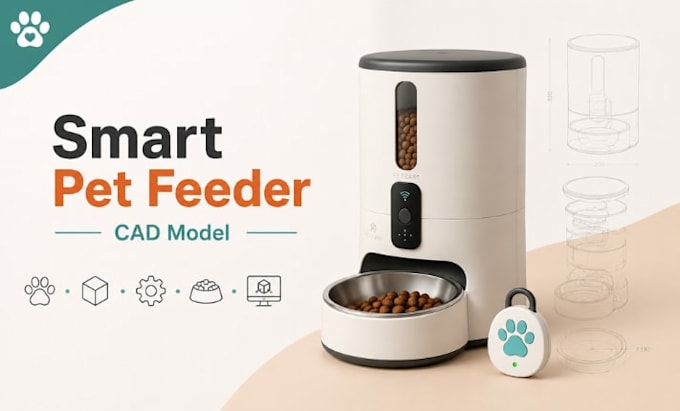 create automatic pet feeder, smart pet accessory, prototype cad model