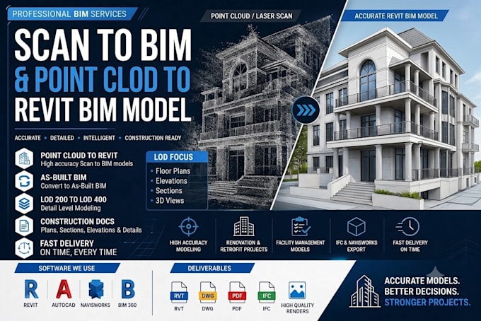 convert point cloud and laser scan into accurate revit bim models