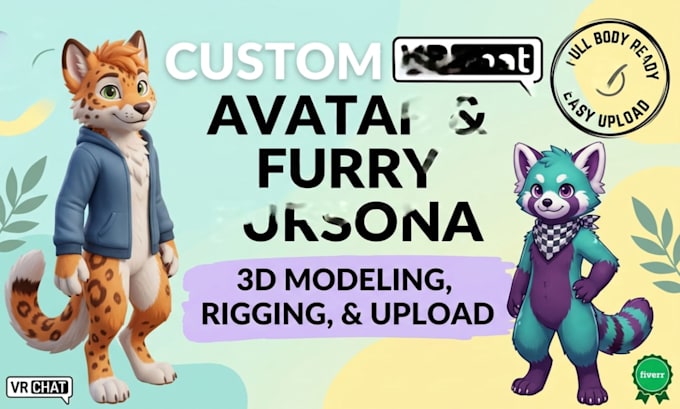 custom vrchat avatar, furry fursona 3d model with rigging and upload