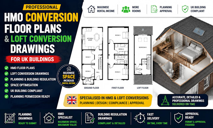 design hmo conversion floor plans and loft conversion drawings for uk building