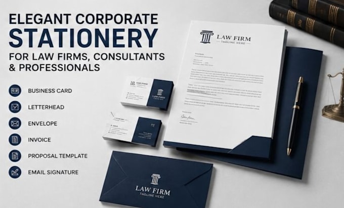 design law firm stationery attorney, lawyer business card and letterhead