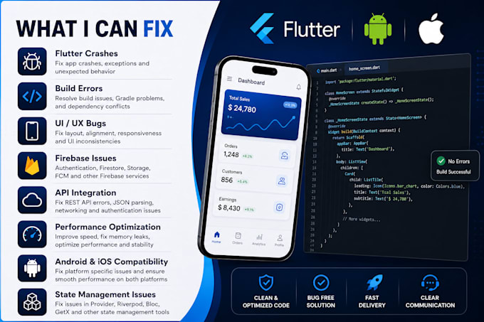 fix flutter app bugs, errors and performance issues
