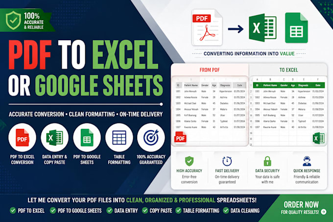 convert PDF to excel or google sheets accurately