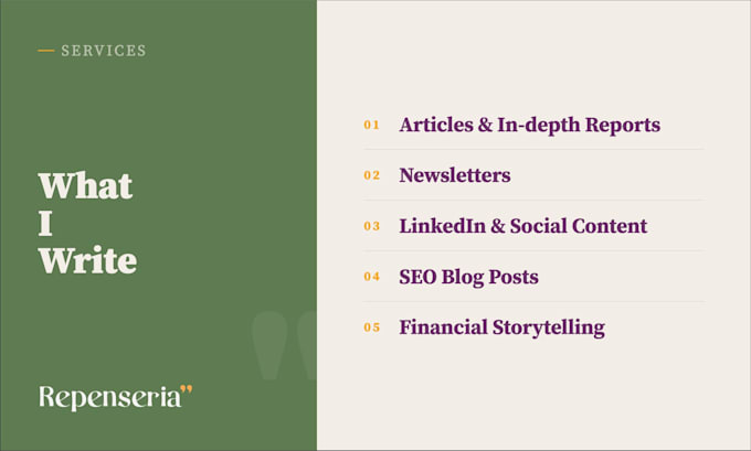 write journalistic, business and financial in depth content